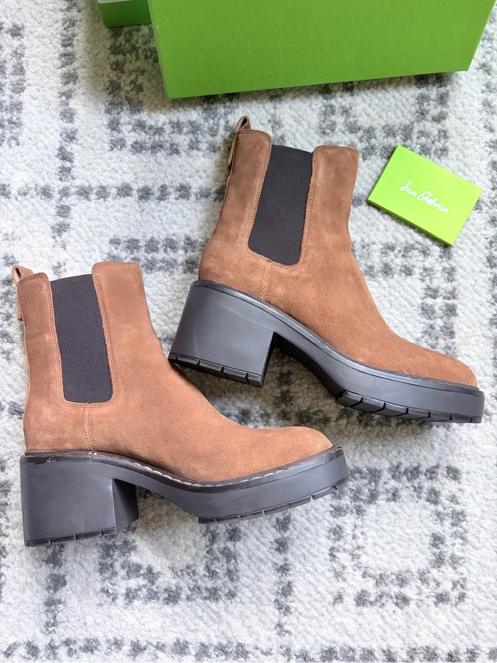 Sam Edelman Chestnut Suede Platform Chelsea Boots